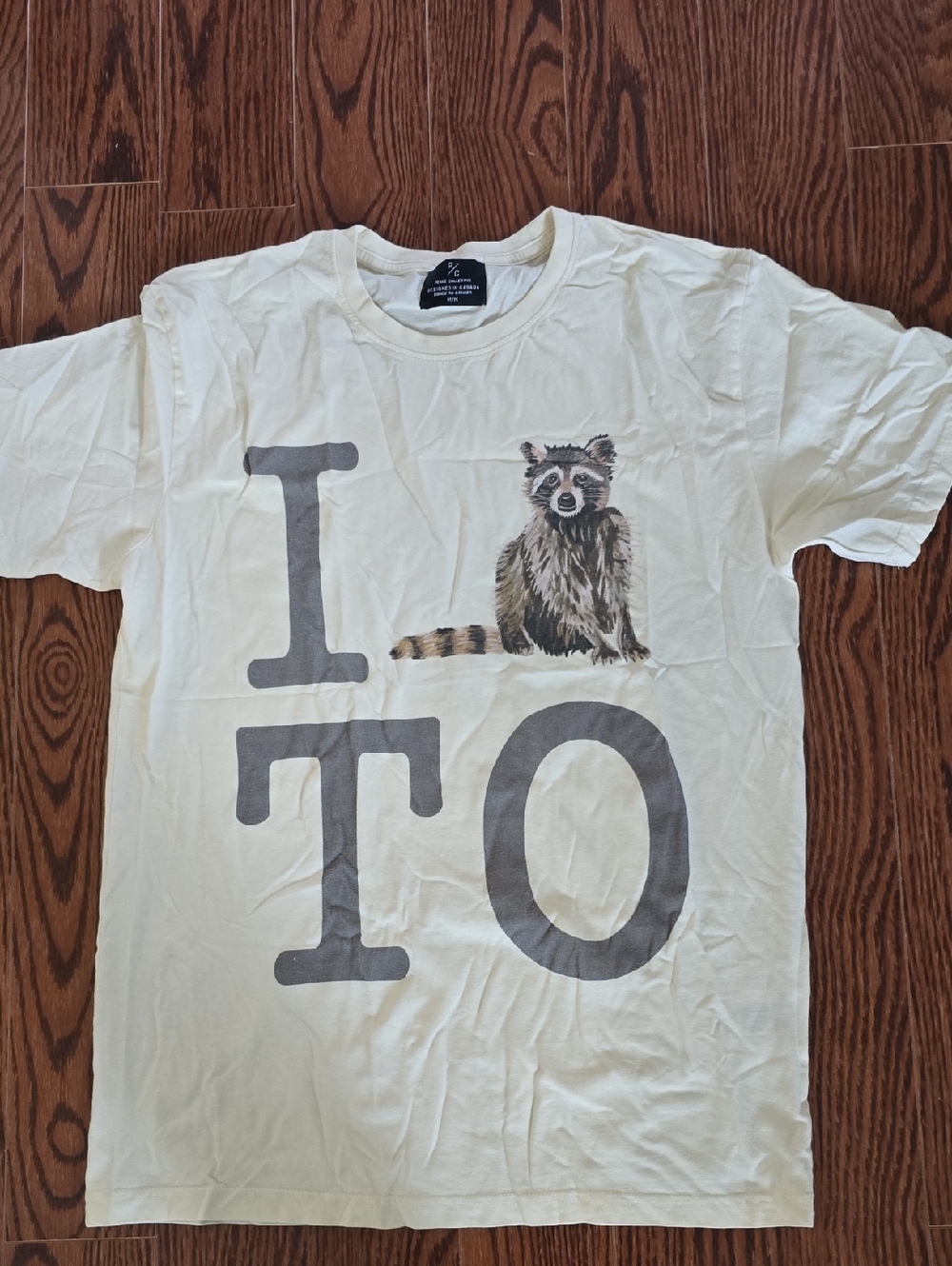 Unknown Brand Men's Short Sleeve Tee - Cream with Raccoon Graphic